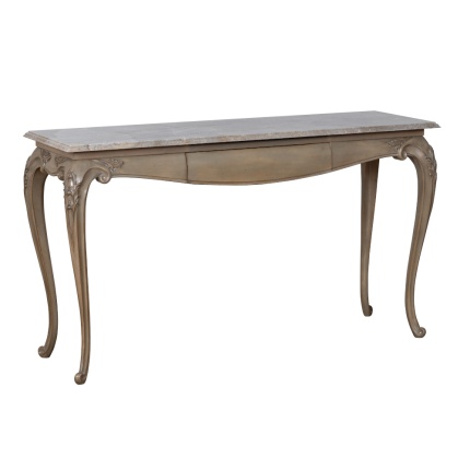 Lotus Console by Lapa Interior Design – carved legs, walnut tabletop, Cherry Antique finish