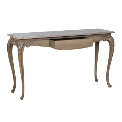 Lotus Console by Lapa Interior Design – carved legs, walnut tabletop, Cherry Antique finish