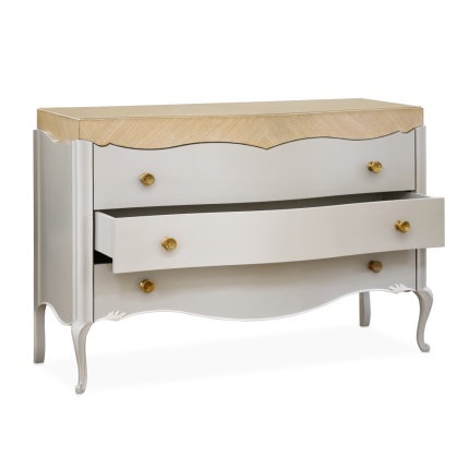Lotus Chest of Drawers by Lapa Interior Design – carved legs, oak top, pastel lacquered finish