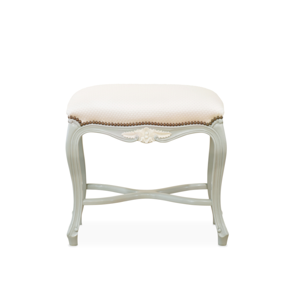 Louis XV Bench II by Lapa Interior Design – enlarged carved bench with upholstered seat and antique finish