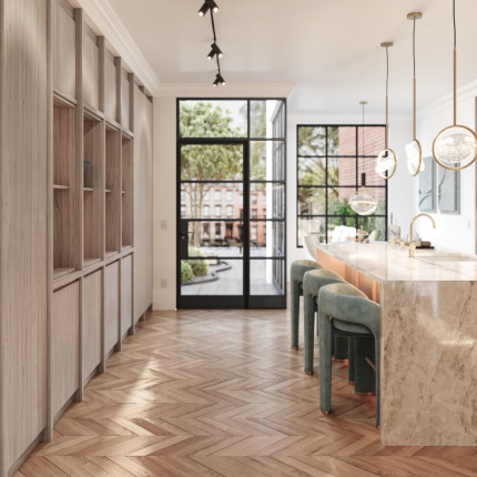 Tailor-made Aiden Kitchen in natural wood and marble, handcrafted in Portugal by Lapa Interior Design