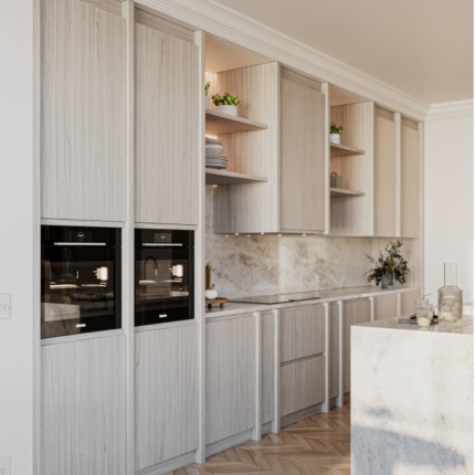 Tailor-made Aiden Kitchen in natural wood and marble, handcrafted in Portugal by Lapa Interior Design