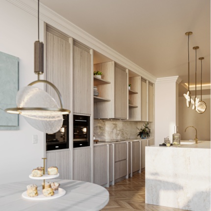 Tailor-made Aiden Kitchen in natural wood and marble, handcrafted in Portugal by Lapa Interior Design