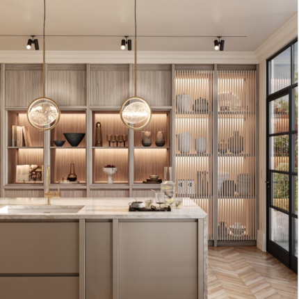 Tailor-made Aiden Kitchen in natural wood and marble, handcrafted in Portugal by Lapa Interior Design