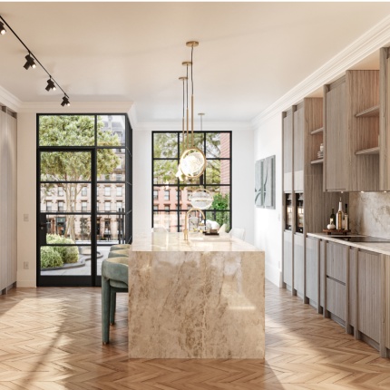 Tailor-made Aiden Kitchen in natural wood and marble, handcrafted in Portugal by Lapa Interior Design