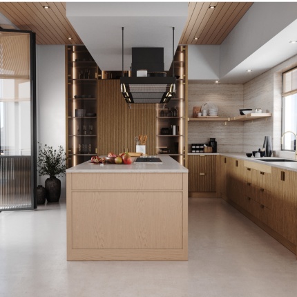 Devon Kitchen da AM Living – Cozinha sob medida com design moderno e acabamentos em madeira de freixo e nogueira.