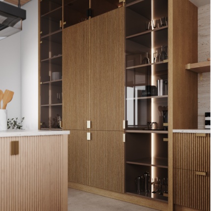 Devon Kitchen da AM Living – Cozinha sob medida com design moderno e acabamentos em madeira de freixo e nogueira.