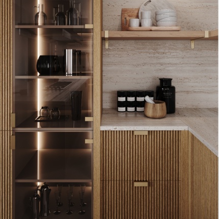 Devon Kitchen da AM Living – Cozinha sob medida com design moderno e acabamentos em madeira de freixo e nogueira.