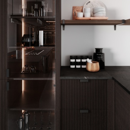 Devon Kitchen da AM Living – Cozinha sob medida com design moderno e acabamentos em madeira de freixo e nogueira.