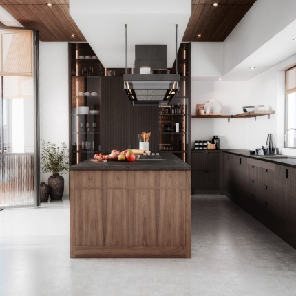 Devon Kitchen da AM Living – Cozinha sob medida com design moderno e acabamentos em madeira de freixo e nogueira.