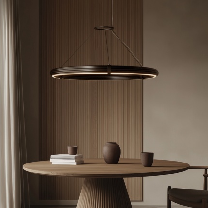 Elli ceiling lamp with sleek metal frame in matte black, featuring an opaline diffuser and adjustable LED lighting.